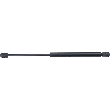 The Sparex Gas Strut (S.19428), featuring a total length of 375mm, is a black hydraulic cylinder with mounting ends that is ideal for lifting and holding open items such as car hoods or trunk lids, and is particularly compatible with Ford / New Holland models.