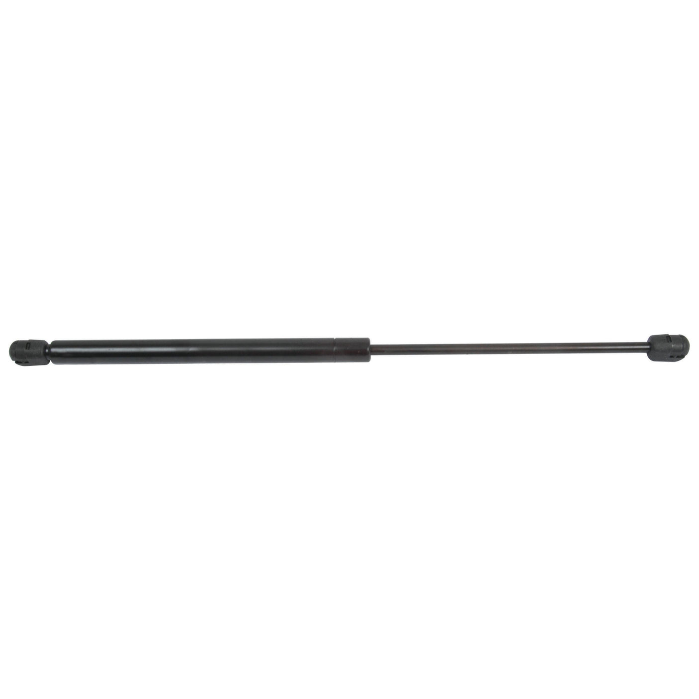 The Sparex Gas Strut (S.19456) features a black finish with cylindrical end fittings, a slim extended rod, and 150N pressure. It offers a 200mm ram stroke and has a total length of 475mm.