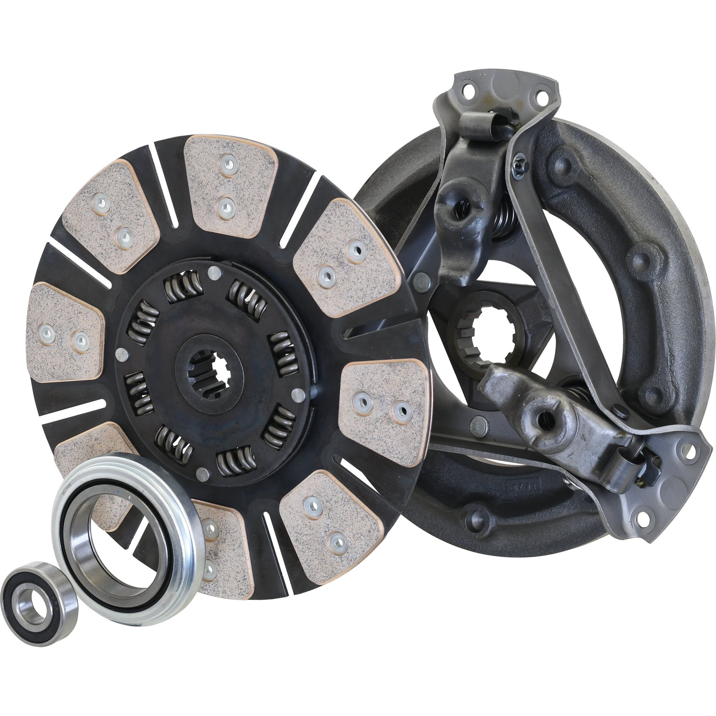 The Sparex Clutch Kit with Bearings - S.19565, featuring a 280mm cover size, cerametallic disc, pressure plate, and bearings, is neatly arranged on a white background.