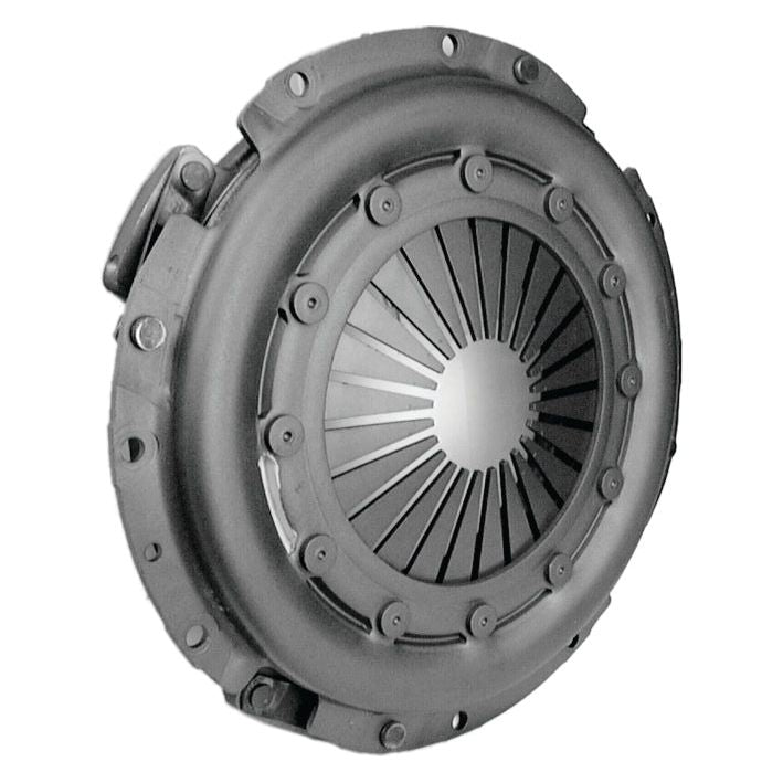 A round metal automotive clutch assembly with a series of aligned, radial fins and surrounding bolts, featuring the robust Sparex Clutch Cover Assembly - S.19600.