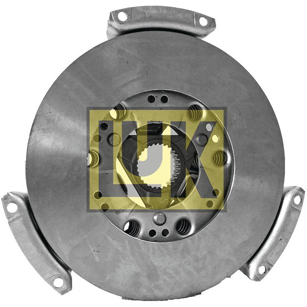 Close-up image of a metal Sparex Clutch Cover Assembly - S.19635 used in automotive transmissions, featuring multiple bolts and a central hub mechanism with a fixed rigid PTO hub.