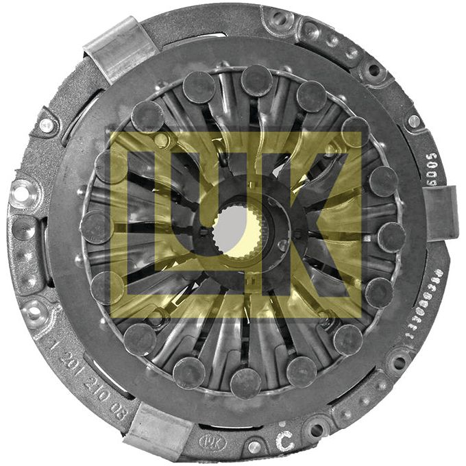 A round, metallic clutch cover assembly labeled "Clutch Cover Assembly - S.19691" with the letters "LUK" printed in large yellow font across the center, measuring 327mm and designed for John Deere equipment under the Sparex brand.