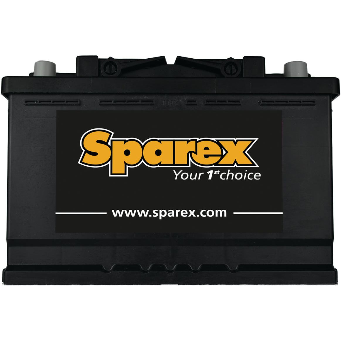 A black Sparex car battery, S.19705 (Battery 17/58827), renowned for its cold start performance, boasts a label with the brand name and website "www.sparex.com" prominently displayed in striking yellow and white text.