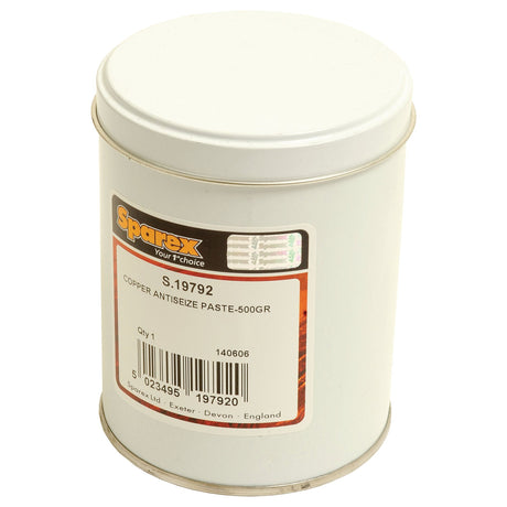 A tin can of Anti-Seize Copper Paste (Tin 500g) | Sparex Part No.S.19792 by Sparex, ideal for assembly work with bolts and nuts, labeled with product details and barcode.