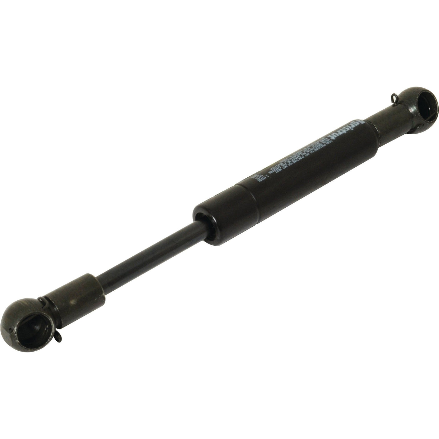 The Sparex Gas Strut (S.19796) is a black, cylindrical unit with attachment points on both ends and a total length of 205mm, featuring a precise ram stroke. It is commonly used in automotive and machinery applications for controlled motion and support.