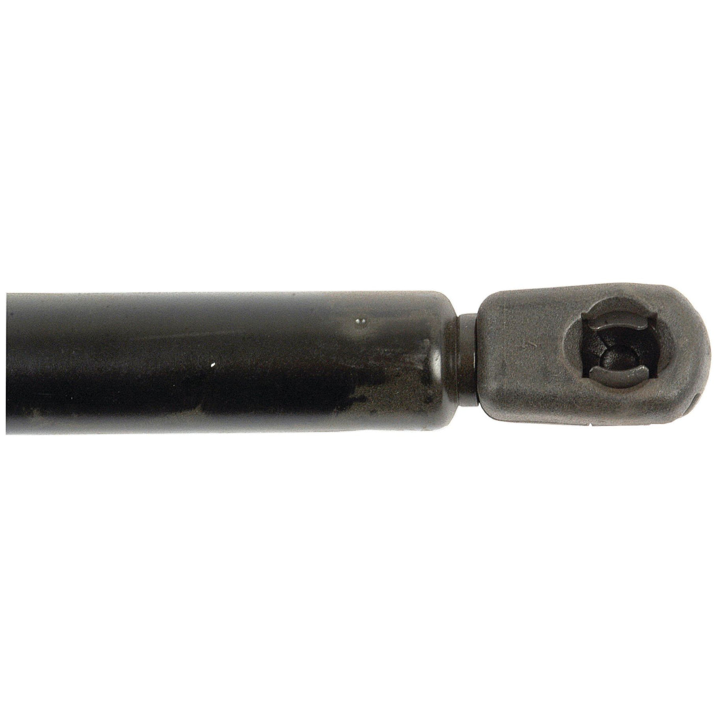 Close-up view of the end of a Sparex Gas Strut (Product Code: S.19799) with a metal bracket for attachment, featuring a Ram Stroke of 230mm and an F Ball Socket for a 10mm ball. Total length: 550mm.