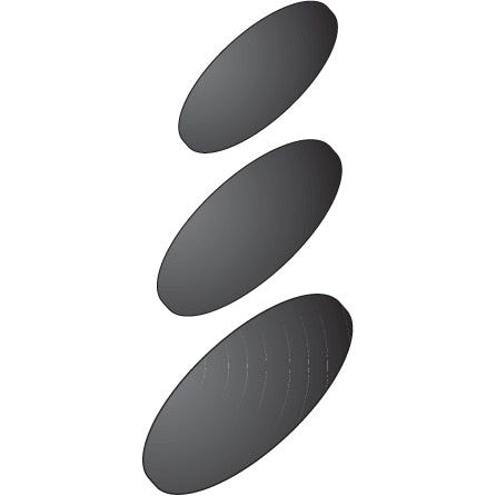 Three dark, oval-shaped objects are aligned vertically, appearing to partially overlap one another, resembling the meticulous arrangement of Sparex's REPAIR PATCH-REINFORCED-40MM (Sparex Part No. S.19807).