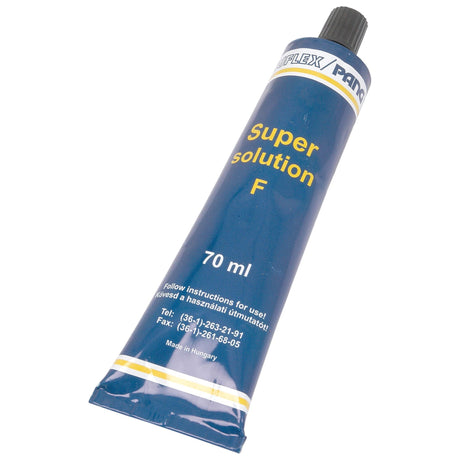 A 70 ml tube of Vulcanising Solution, branded by Sparex and identified as Part No. S.19816, comes with labeled usage instructions and contact information, and is made in Hungary. This versatile adhesive ensures a reliable bond for various applications.