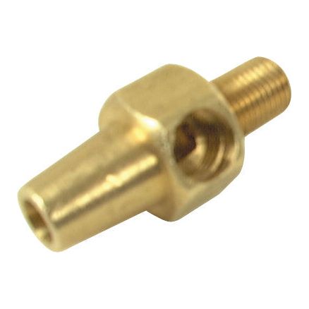 The Tyre Deflating Tool from Sparex (Part No. S.19826) is a brass nozzle with a threaded end and a hexagonal middle section, featuring a smooth, tapered tip on the other end—perfect for use as a deflating tool.