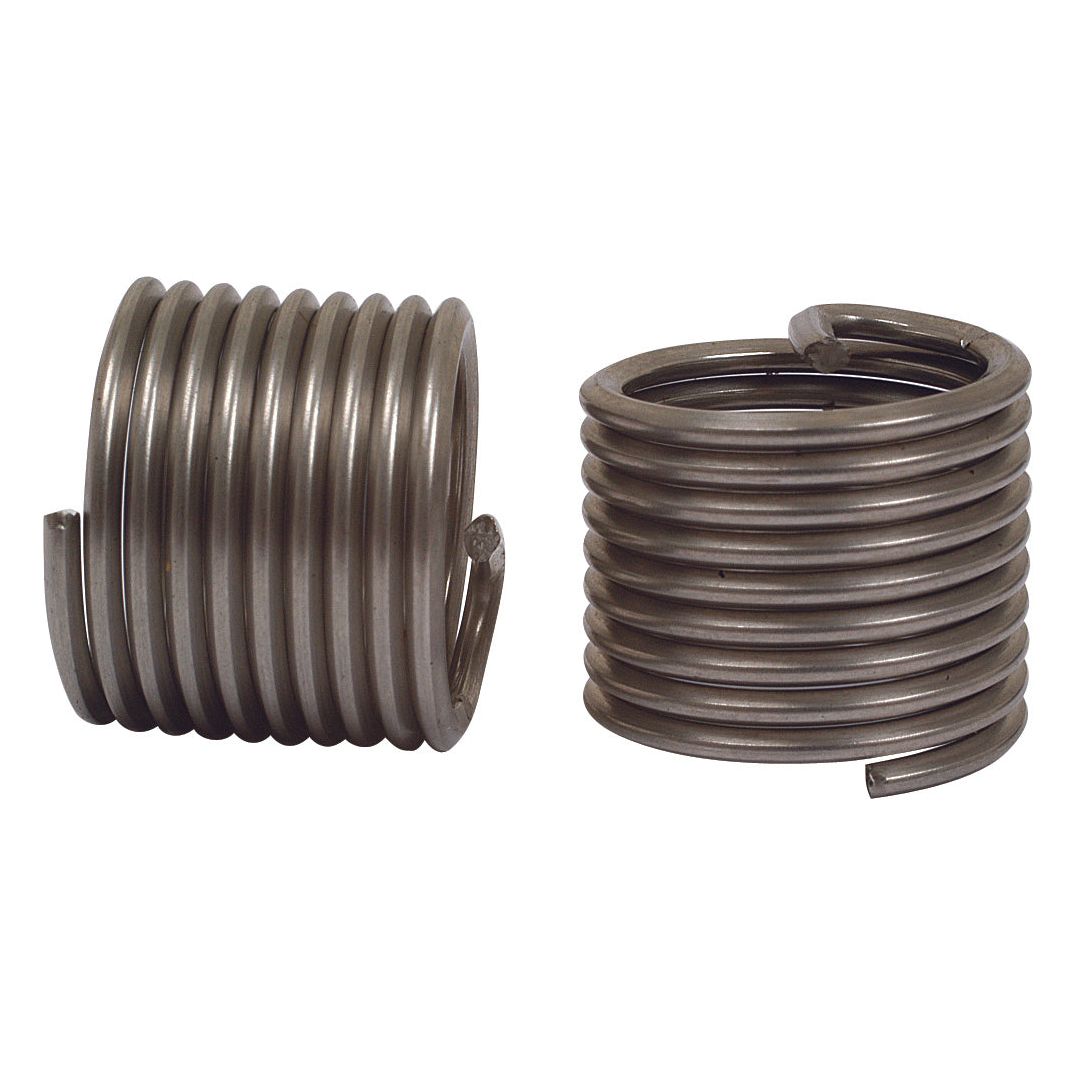 Two helical metal tension springs, one placed vertically while the other is slightly tilted, against a white background—an ideal match for your Bag - 10 Inserts Metric Coarse 8 x 1.25 | Sparex Part No.S.19971.