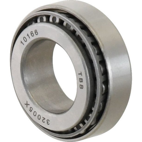 Close-up image of the Sparex Taper Roller Bearing (32005) - S.20061, featuring visible serial numbers and inner ring, designed in metric measurements for reducing friction between rotating parts.