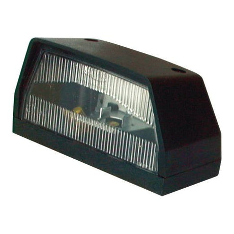 A rectangular black plastic Sparex Halogen Number Plate Light 12V - S.2015 with a clear ribbed lens cover, mounting holes on top, and an IP65 weather-resistant rating.