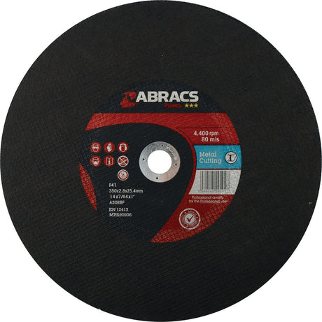 A high-performance flat metal cutting disc labeled "Sparex," featuring technical specifications including a maximum speed of 4,400 rpm and 80 m/s, ideal for steel cutting.