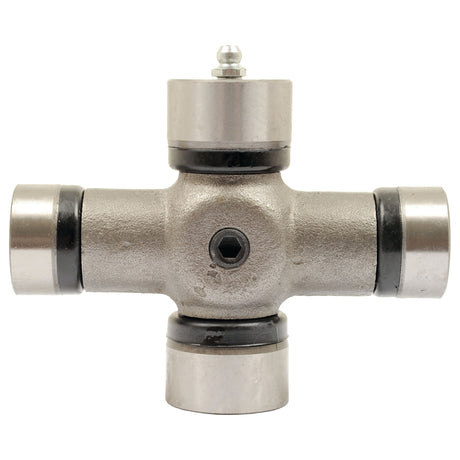 The Sparex Universal Joint - 28.6 x 81.3 & 31.8 x 108mm (Standard Duty) - S.20223 features four cylindrical ports in a cross arrangement, complemented by a central grease fitting and a hexagonal socket for enhanced durability and efficiency across various applications.