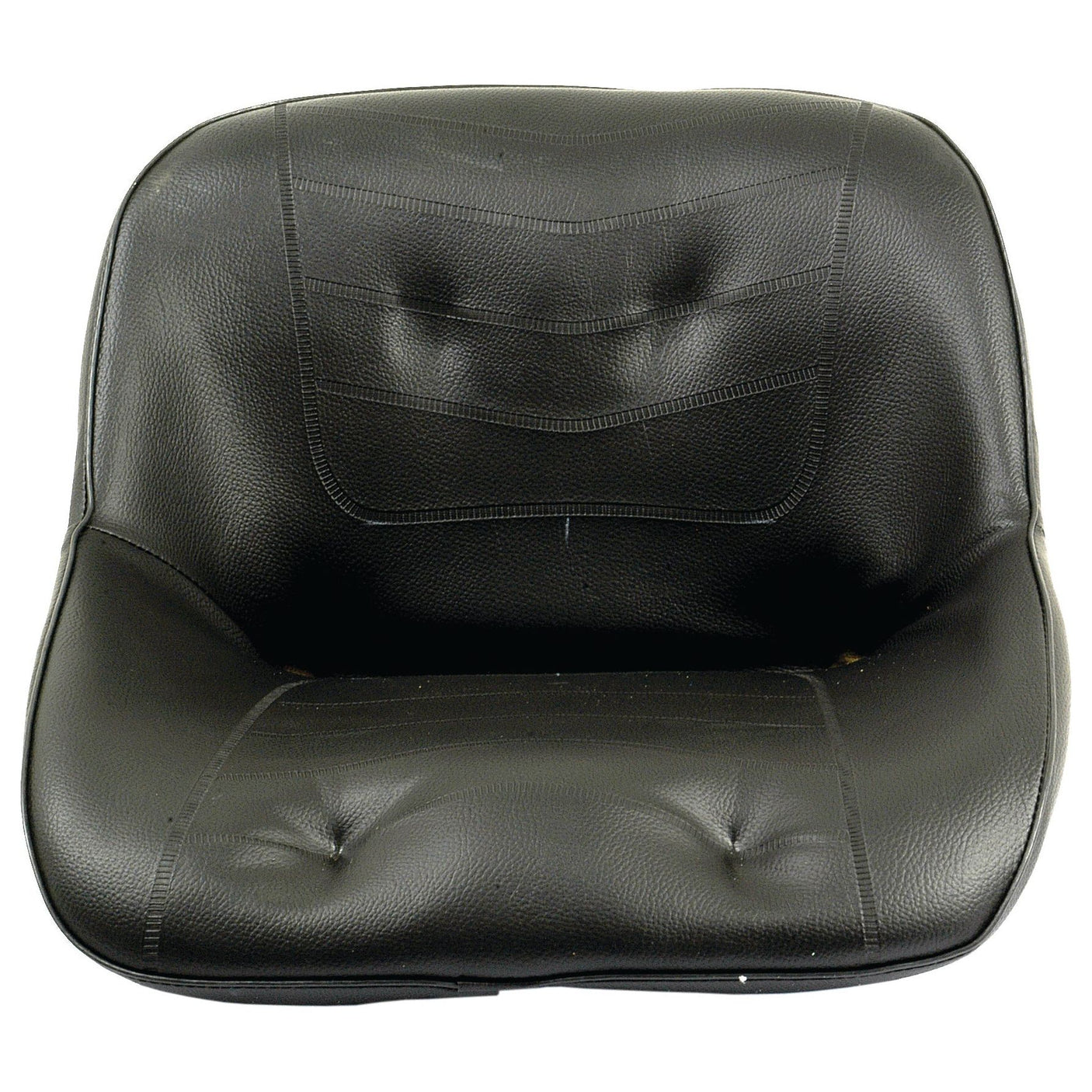 The Sparex Seat Assembly (Sparex Part No. S.20351) features a black leather seat with visible stitching and tufted buttons, designed with a contoured shape for ergonomic support, making it an ideal replacement for a Compact Tractor Seat or Iseki replacement.