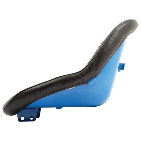 A side view of the Sparex Seat Assembly (Sparex Part No. S.20351) in blue and black, featuring a padded backrest and typically used for seating in vehicles or machinery. This Sparex seat includes mounting brackets at the bottom, designed for compatibility with Iseki tractors.