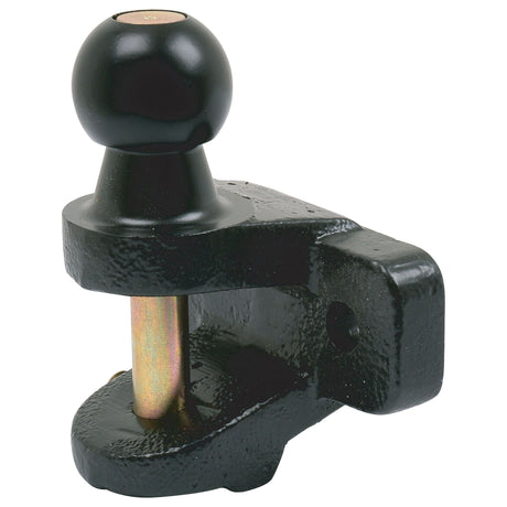 The Double Duty Ball Hitch 50mm (Black) by Sparex, part number S.2051, is a black coupler hitch designed with a 50mm ball and metallic pin for securing trailers to towing vehicles.