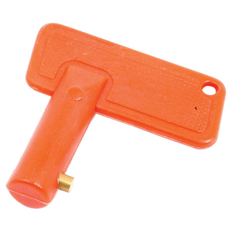 A red plastic key with a rectangular handle, a small cylindrical protrusion, and a hole on one end, listed under Sparex Part No.S.20619 in the product specifications for the Key for Battery Cut Off Switch.