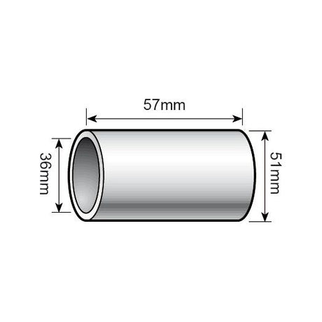 The Lower Link Conversion Bush (Cat. 4 to 3) - S.20730 by Sparex is a cylindrical component featuring a length of 57mm, an inner diameter of 36mm, and an outer diameter of 51mm.