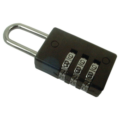 A sturdy metal Combination Padlock - Metal - S.20771 by Sparex, featuring a sleek black finish and three rotating dials for setting the code.