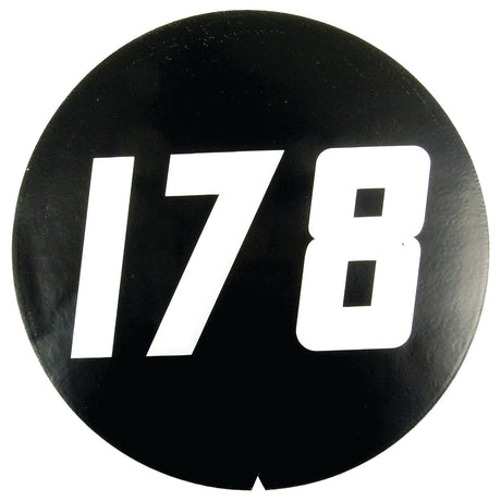 A black circular decal from Sparex, featuring the number "178" in white, bold, and slightly slanted font, reminiscent of the classic Massey Ferguson 178 design (Sparex Part No. S.2086).