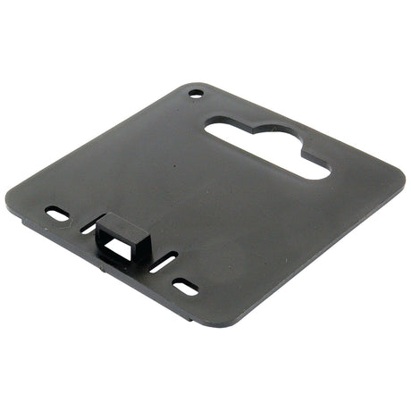 The BLACK TAG - PACKAGING, also known by Sparex Part No.S.20890, is a square metal mounting plate with rounded edges, featuring several holes and a cutout. It is commonly used for attaching or securing objects in Sparex applications.