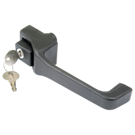 This is the **Sparex Outer Door Handle RH & LH | Sparex Part No. S.20906**: a black door handle with an integrated lock, displayed with two keys inserted into the lock mechanism. It is suitable for Massey Ferguson and Case IH / International Harvester models.