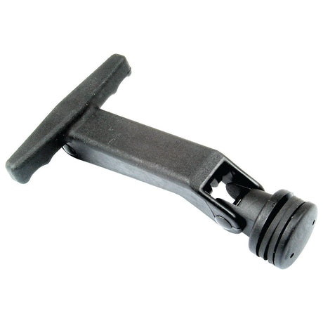 Introducing the Side Window Handle Kit by Sparex (Part No. S.20923), featuring a black plastic clamp with a flat T-shaped top, a rotating hinge, and a circular rubber base—perfect for securing or mounting objects. This ideal accessory is designed specifically for your Ford / New Holland side window kit.