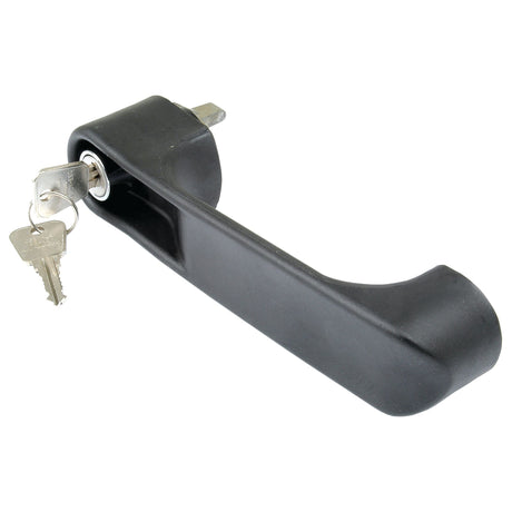 A black Outer Door Handle RH & LH (Sparex Part No. S.20933) with a metal lock, featuring two keys inserted into the lock, designed for use on Ford New Holland tractors.