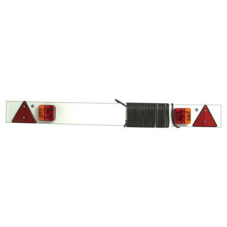 A 1.37m white metal trailer light bar from Sparex features two red triangular reflectors, two rectangular red and amber lights, a coiled black 10m power cord in the center, and a convenient 7 Pin Plug for easy connectivity.