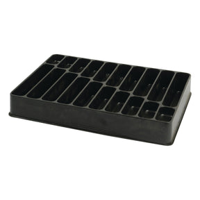 The Sparex 20 Compartment Tray (330 x 50 x 230mm) features multiple compartments of varying sizes, designed to keep your kitchen essentials neatly arranged. Its black plastic build and efficient design make it an ideal utensil organizer.