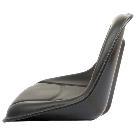 Side view of the Sparex Seat Assembly - S.2112 by Sparex, a black car seat with a sleek, minimalist design featuring visible stitching along the edges and compatible with Universal Mount systems like those in John Deere tractors.