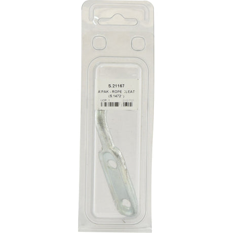 A heavy-duty, single-ended 98mm metal rope cleat from Sparex, packaged in clear plastic with a label displaying product information (Agripak 1pc.) - S.21167.