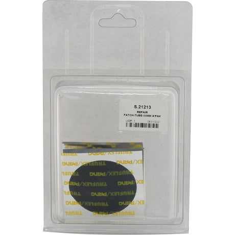 The REPAIR PATCH-TUBE-55MM A'PAK (Sparex Part No.S.21213) by Sparex comes in a clear Agripak package, containing a set of 55mm round tube patches with labels featuring product information and barcodes.