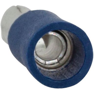 Close-up view of a Pre Insulated Bullet Terminal, Standard Grip - Male, 4.0mm, Blue (1.5 - 2.5mm) with a metal insert visible inside, branded by Sparex (Sparex Part No.S.21217).