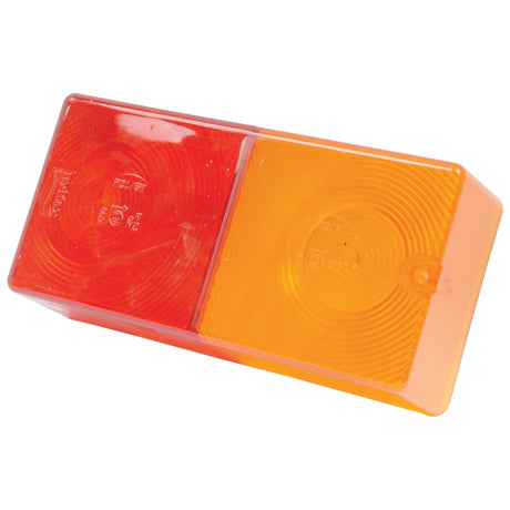 The Sparex Replacement Lens (Part No. S.21247), designed for model S.20778, is a rectangular polycarbonate object featuring two circular sections with one side in red and the other in amber, making it an ideal replacement lens for your rear light.