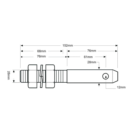 Lower link implement pin 28x152mm, Thread size 1 1/8''x76mm Cat. 2
 - S.212 - Farming Parts