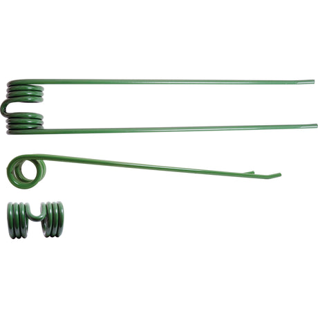 Three green, coiled metal tines shown from different angles: one top-down, one side view, and one perspective view. Branded as Sparex and designed to replace Stoll part number 0621811, these tines feature an outer diameter of 58mm with a length of 535mm, width of 88mm, and a thickness of Ø9mm (Sparex Part No. S.21313).