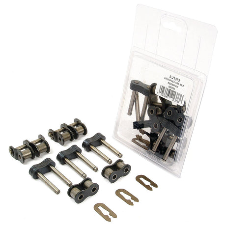 A Drive Chain Repair Kit (60-2) S.21373 by Sparex includes metal links, pins, and clips, with some components packaged in plastic.