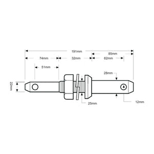 Lower link implement pin dual 22 - 28x191mm, Thread size  1x32mm Thread size 1/2
 - S.213 - Farming Parts