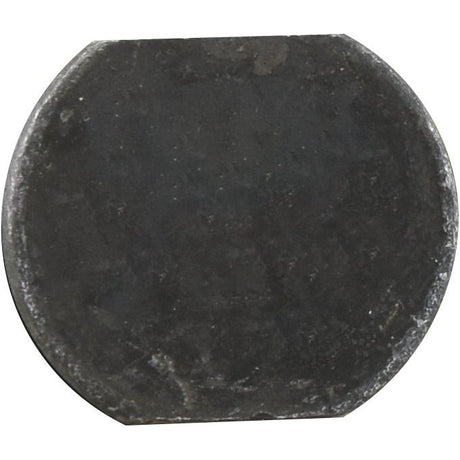 Close-up image of a black, round hockey puck showcasing precision and resilience akin to that of a Sparex Conical Head Bolt 2 Flats With Nut (TC2M) - M14x39mm, Tensile Strength 12.9.