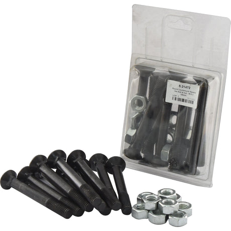 A package of Sparex Round Countersunk Square Hex Bolts & Nuts (TFCC) - M12 x 100mm, Tensile Strength 8.8 (10 pcs. Agripak) with additional loose bolts and nuts nearby.