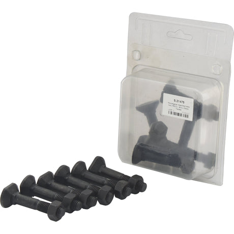 Package of Sparex Rectangular Head Bolt With Nut (TRCC) - M12 x 70mm, containing a set of six high-quality bolts with tensile strength 12.9 displayed in front. The packaging includes a label with a barcode and product number S.21475, ensuring you receive reliable Sparex bolts.