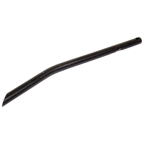 A curved 560mm black metal loader tine with a sharp, angled end and pin fitting from Sparex, product code S.21505.