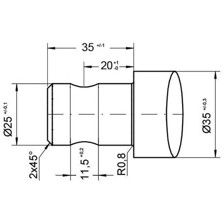 Technical drawing of a Loader Tine - Straight 860mm, (Star) - S.21508 by Sparex with dimensions labeled in millimeters, including diameters, lengths, and angular specifications. This includes precise details for pin fitting and maximum tine measurements.