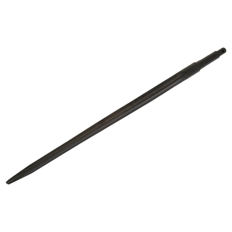 The Sparex Loader Tine - Straight 830mm (Star) - S.21510 is a dark, tapered metal rod with a small cylindrical extension at one end, resembling a spearhead and featuring a distinctive star profile.