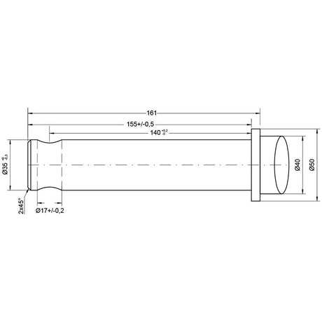 Technical drawing of the Sparex Loader Tine - Straight 850mm, (Star) - S.21514 cylindrical component with various dimensions annotated. Key measurements include a pin fitting with a length of 161 mm, diameters of 50 mm and 40 mm, and multiple tolerances indicated.