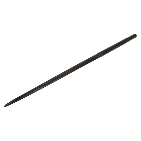 The Sparex Loader Tine - Straight 1,100mm, (Star) - S.21521 is a dark-colored, tapering round file featuring a pointed tip and ribbed texture, making it perfect for pin fitting and smoothing surfaces.