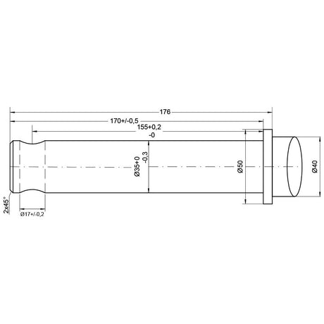 Technical drawing of the Loader Tine - Straight 1,200mm (Star) - S.21523 by Sparex, showing various dimensions such as lengths and diameters, including a straight tine length of 1,200mm.