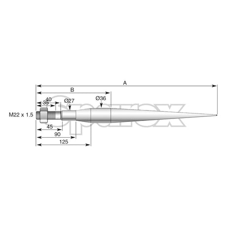 Loader Tine - Straight 800mm, Thread size: M20 x 1.50 (Star)
 - S.21529 - Farming Parts